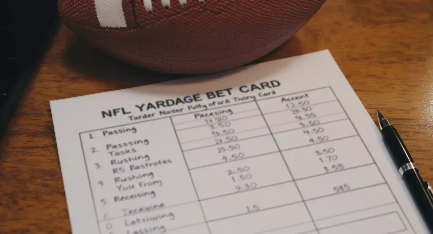 UK NFL yardage props betting card with passing, rushing and receiving lines
